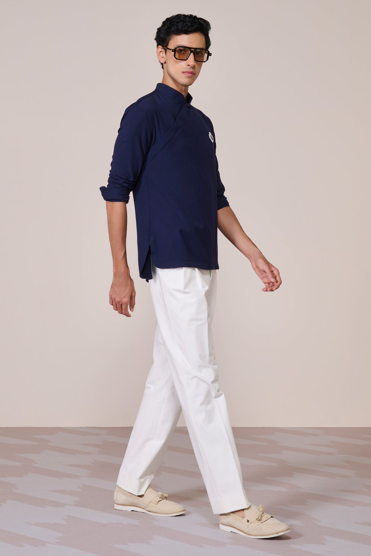 Navy Rayon Draped Shirt