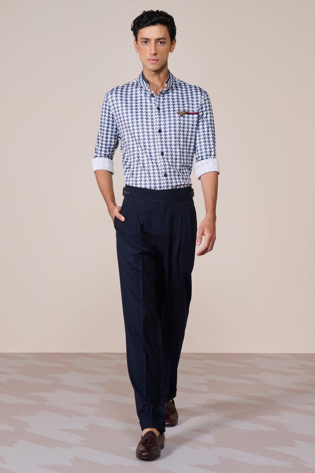 Navy Print Poly Jersey Shirt