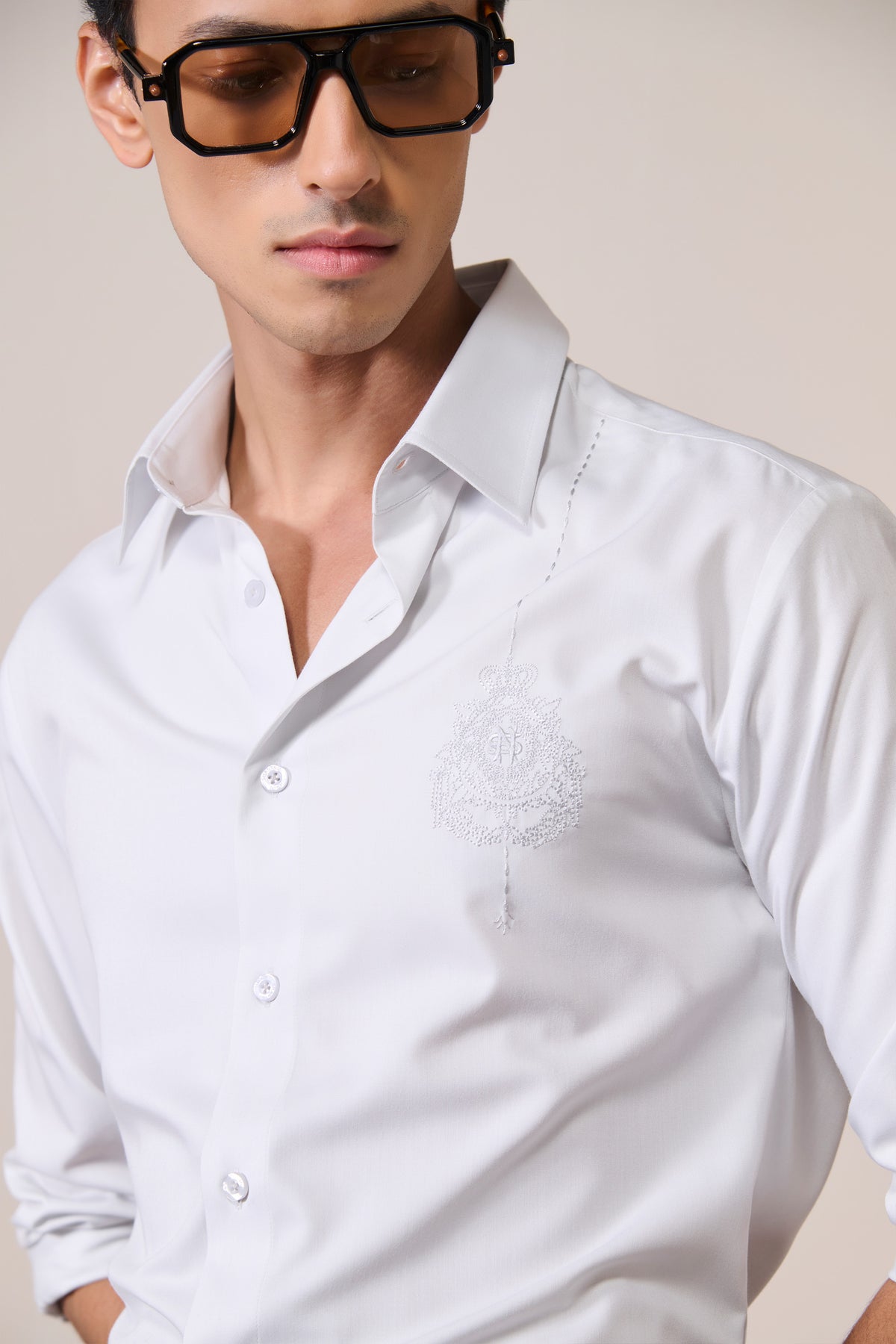 Light Grey Shirt with Embroidered Crest