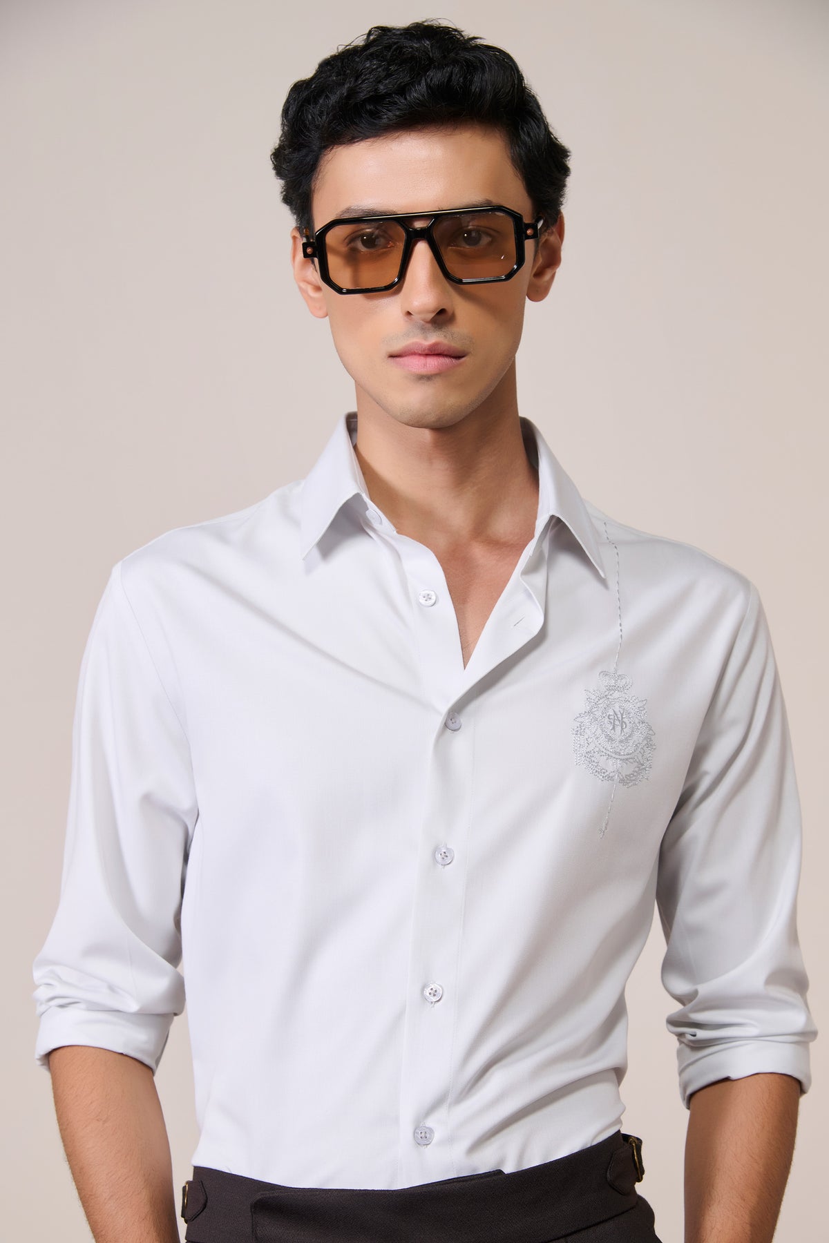 Light Grey Shirt with Embroidered Crest