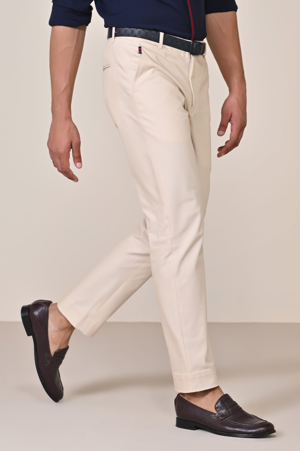 Off WhiteTrousers with Tape Detailing