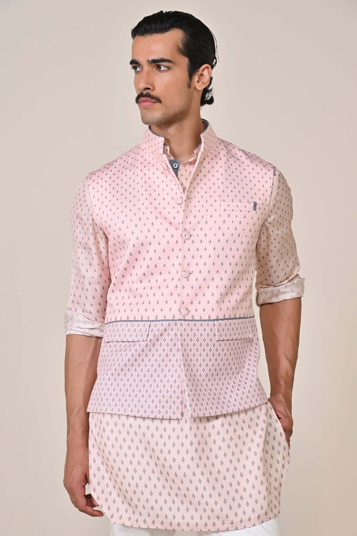 Pink Adamas Printed Waistcoat