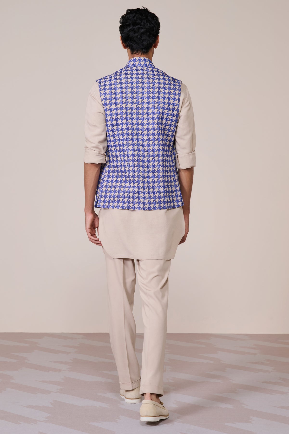Blue Houndstooth Printed Waistcoat