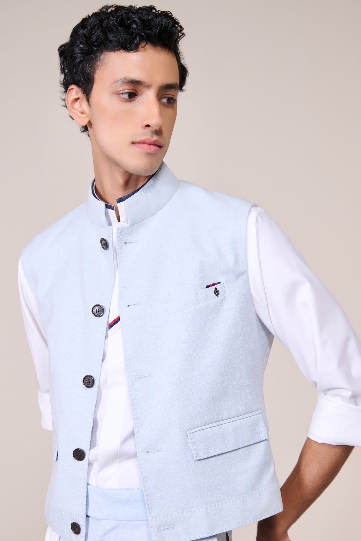 Light Blue Linen Waistcoat
