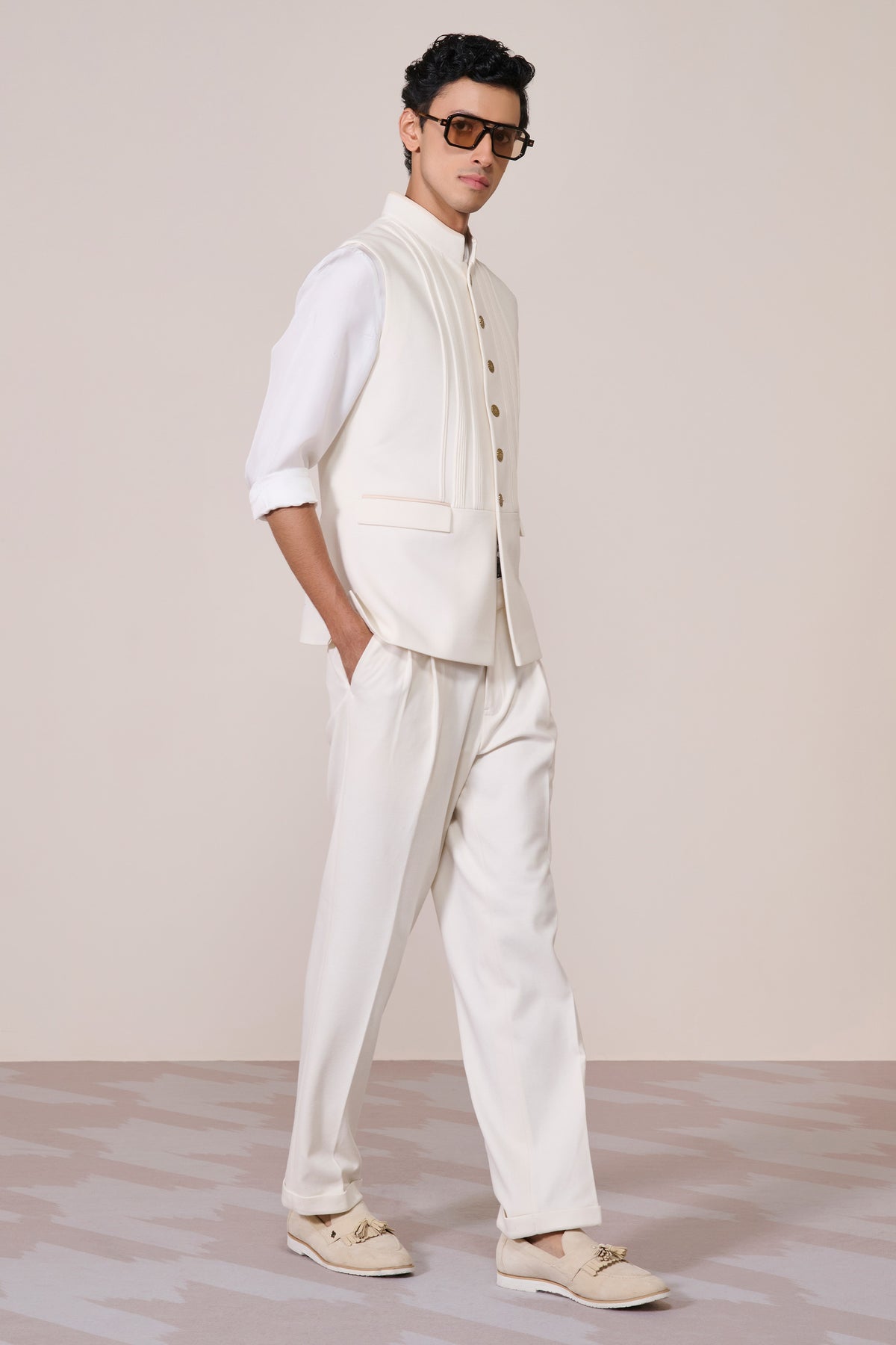 Off white Waistcoat with Metallic Buttons