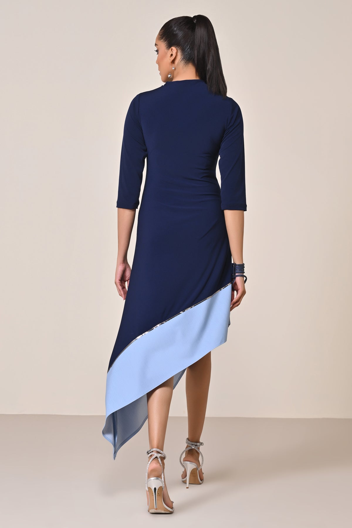 Asymmetric Denim Colour Block Kurta