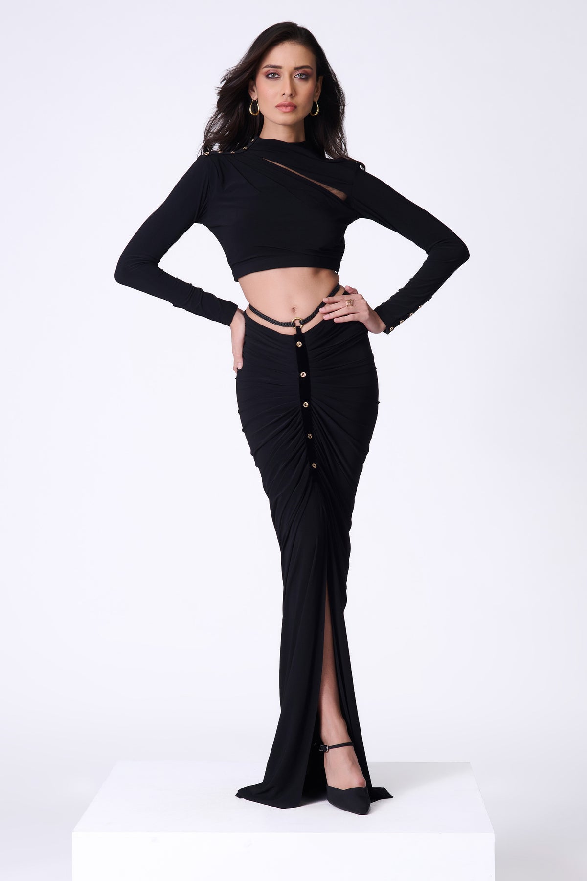 Black Halter Neck Drape Top