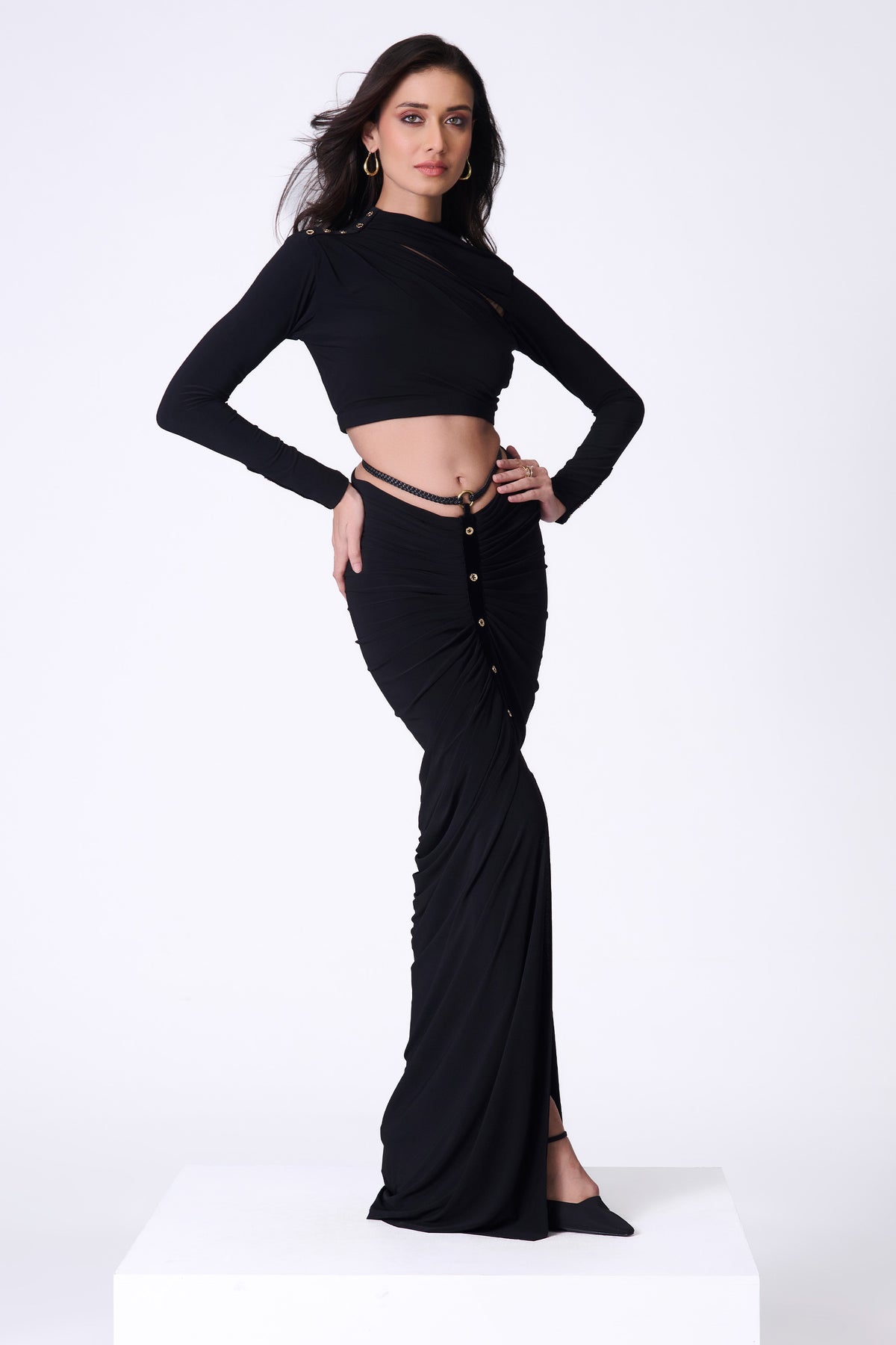 Black Halter Neck Drape Top