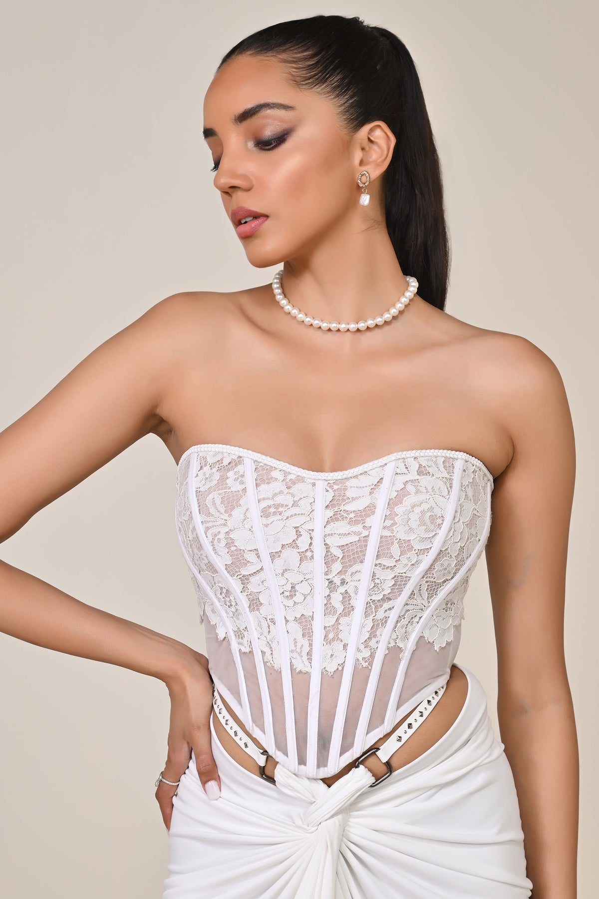 Off White Applique Corset Top