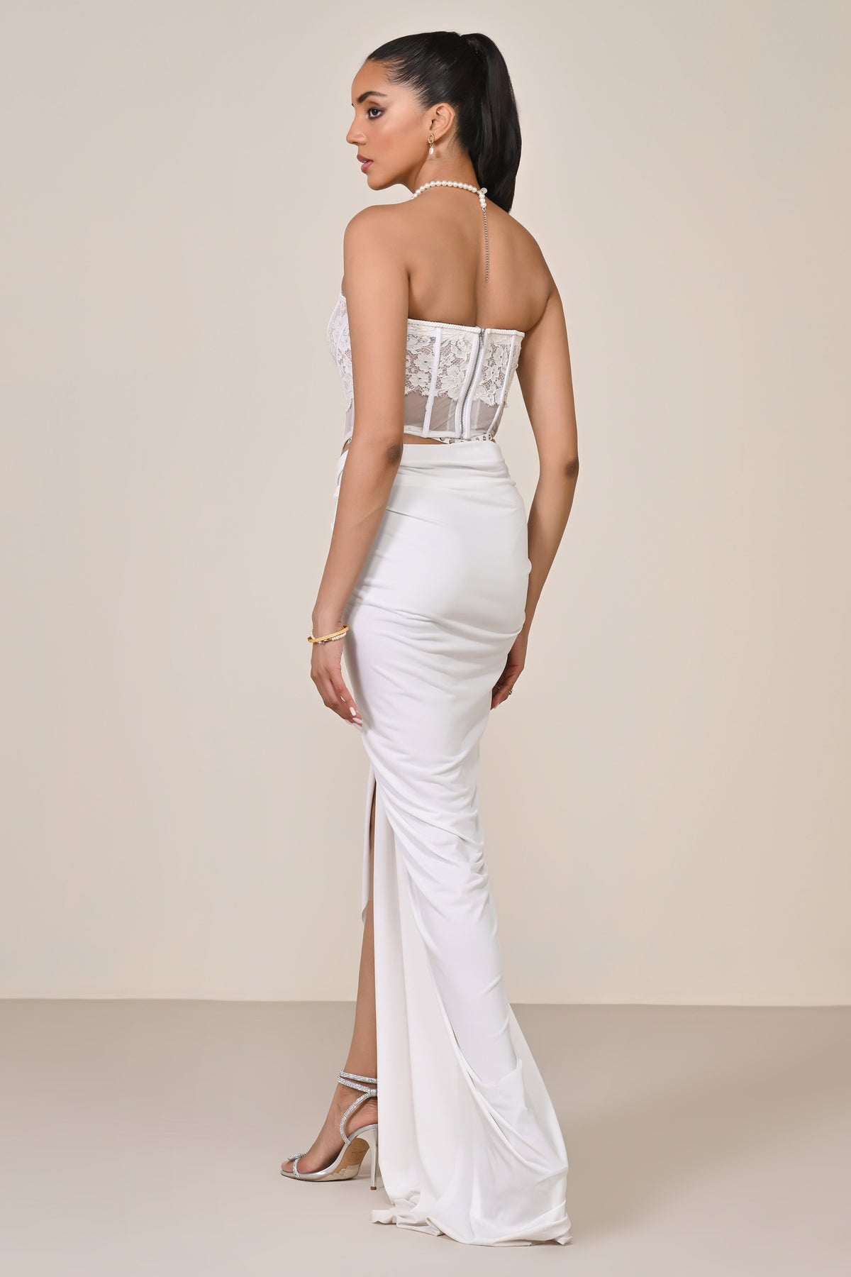 Off White Applique Corset Top