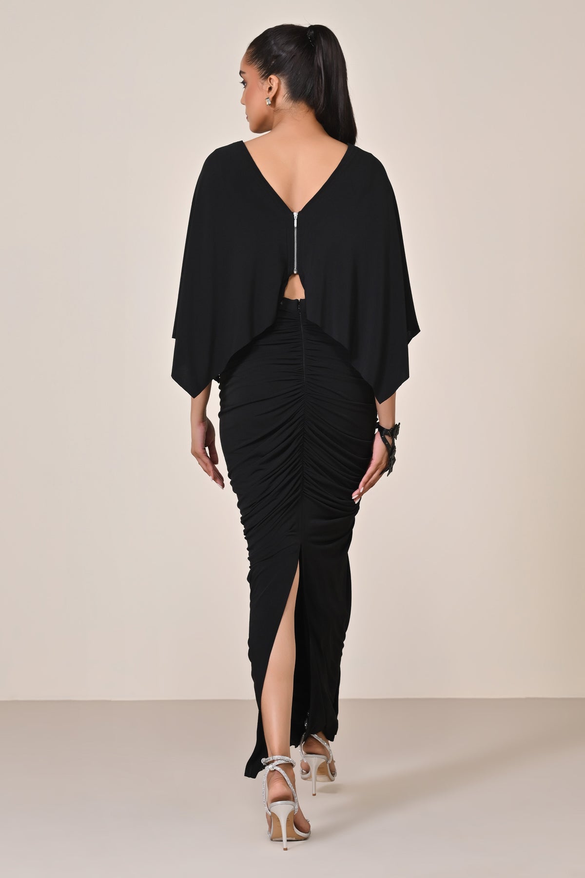 Black Exaggerated Draped Sleeve Top