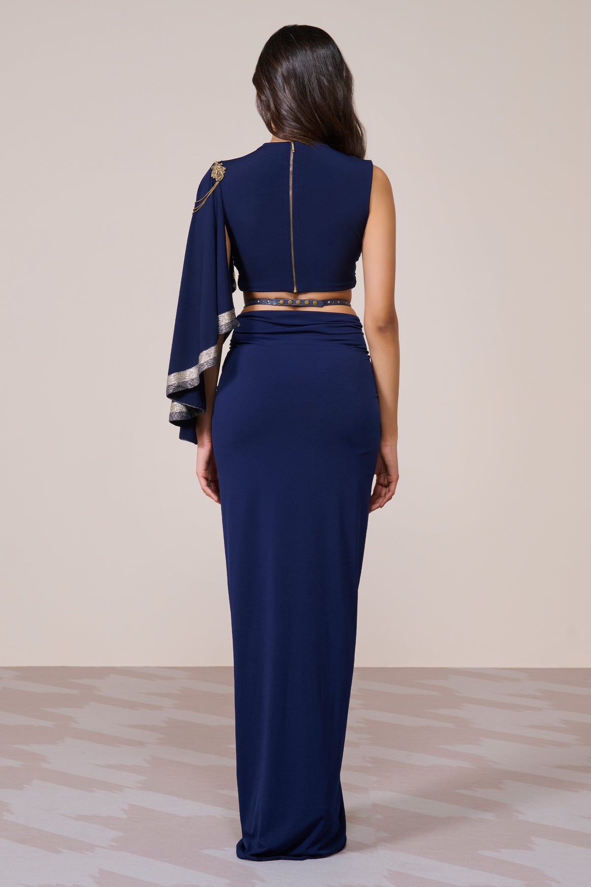 Draped Sleeve Navy Crop Top