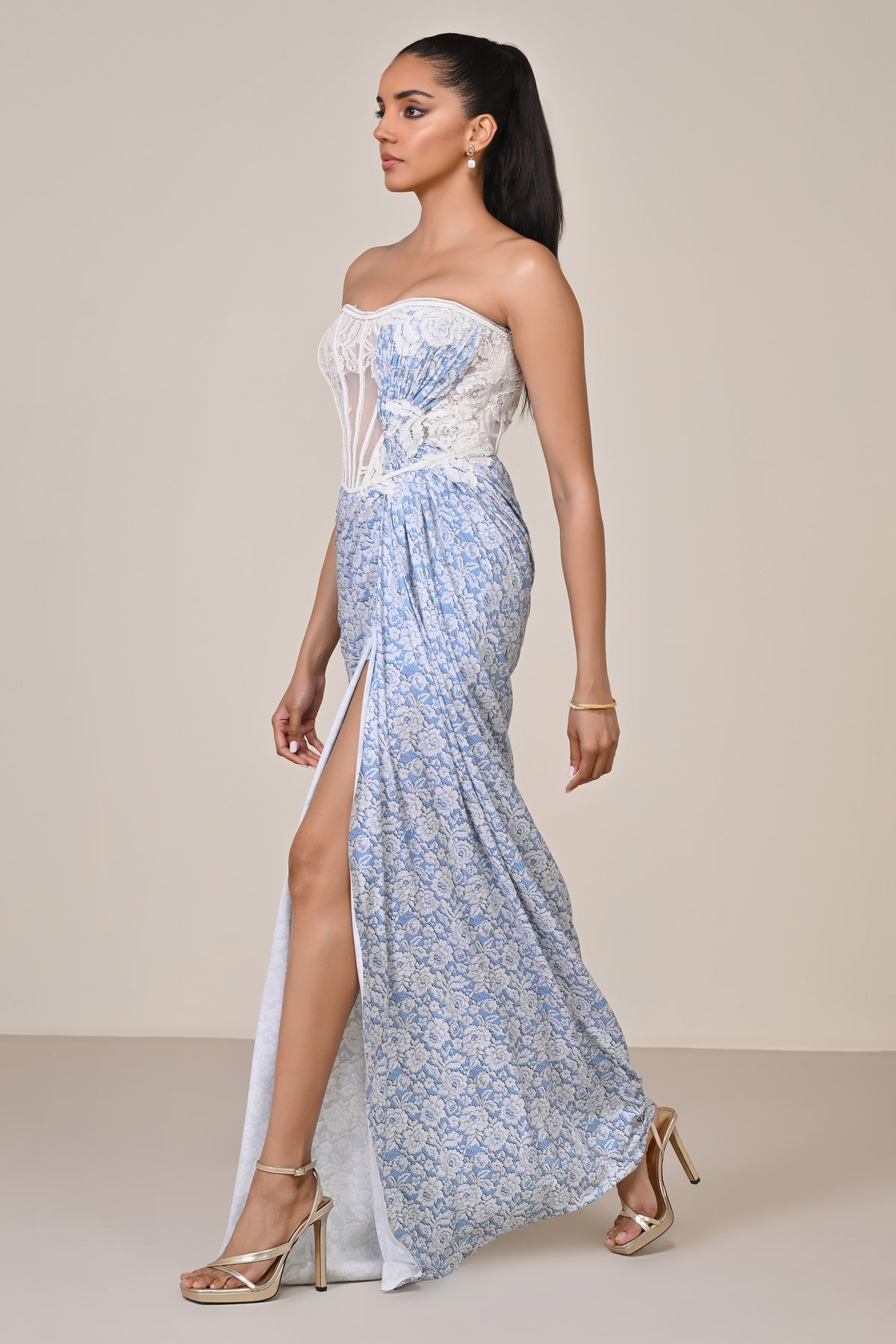 Applique Corset Saree Gown