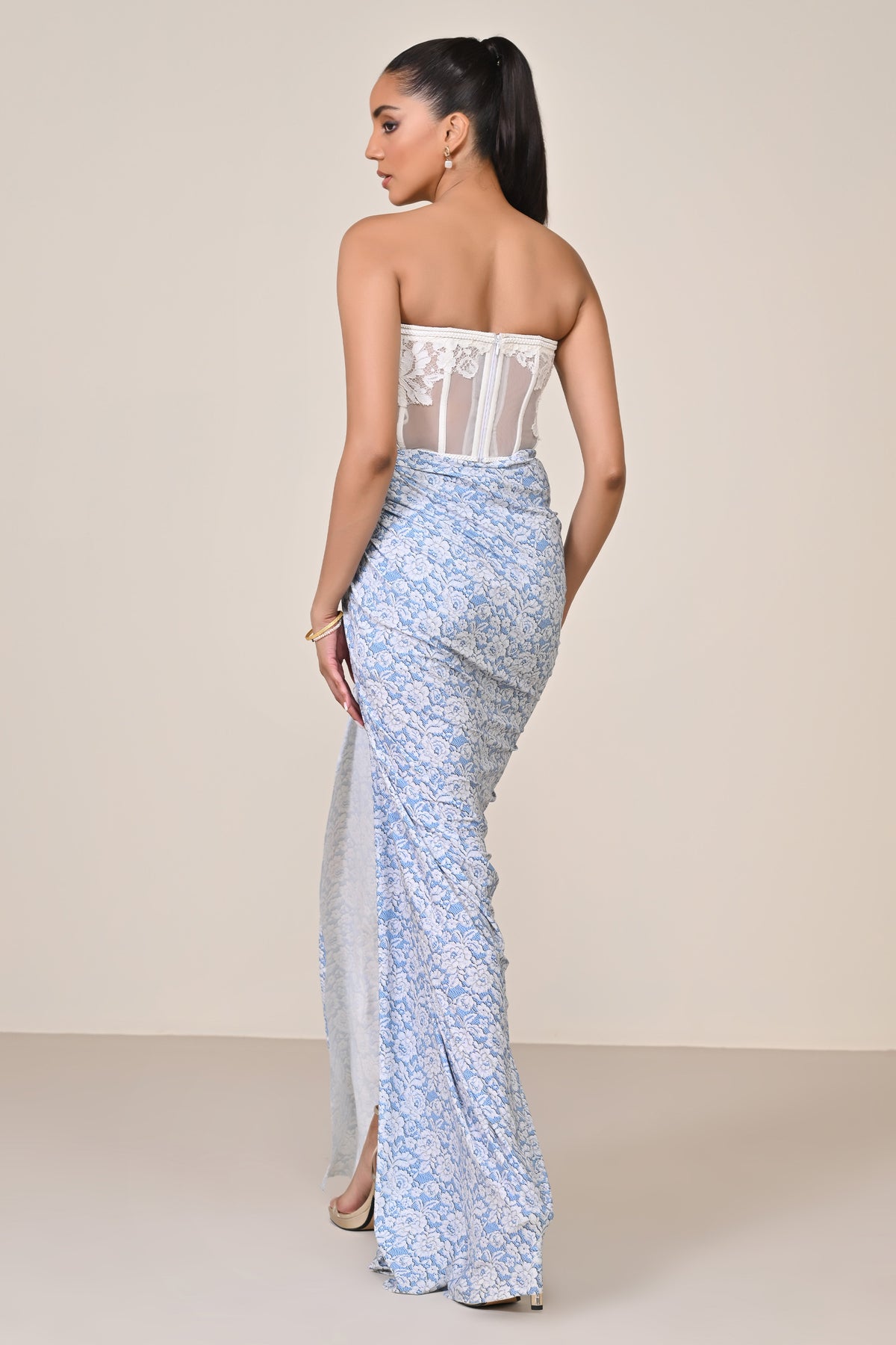 Applique Corset Saree Gown