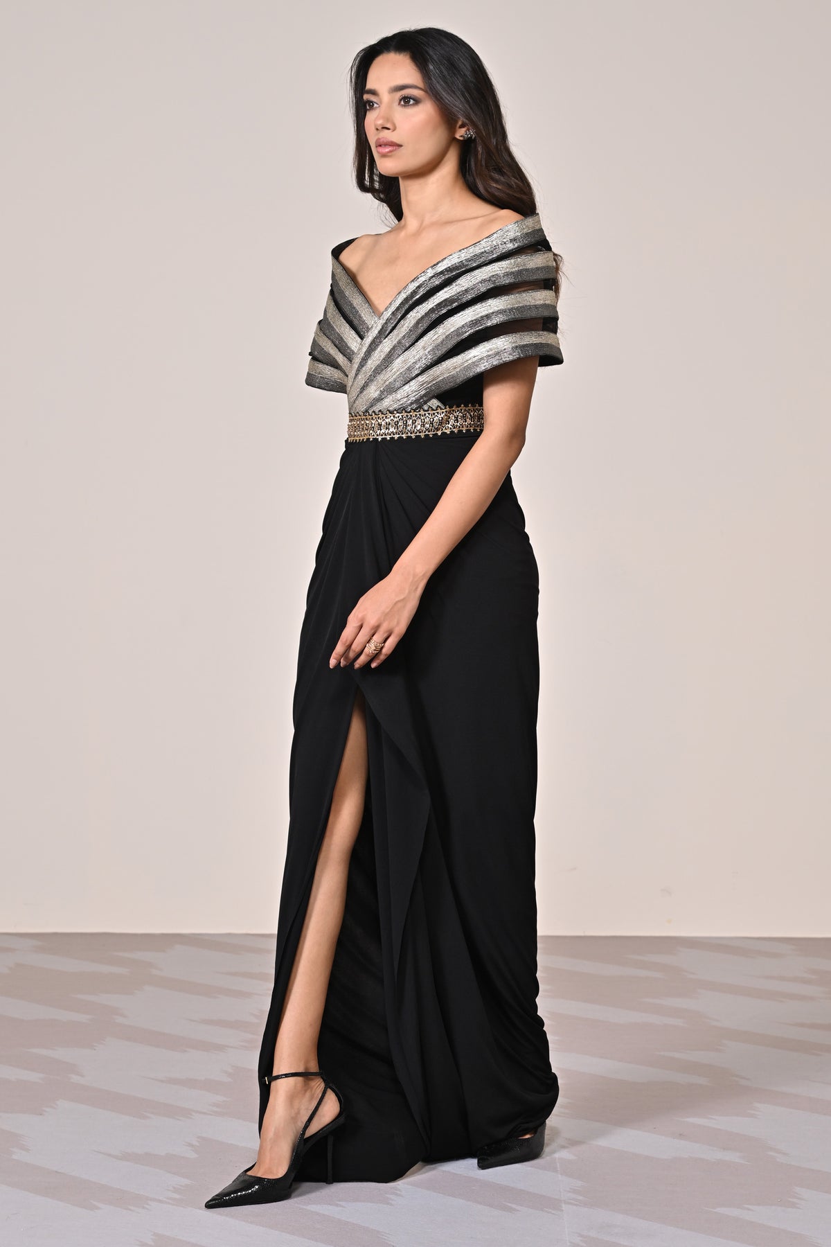 Black-Silver Cape Gown