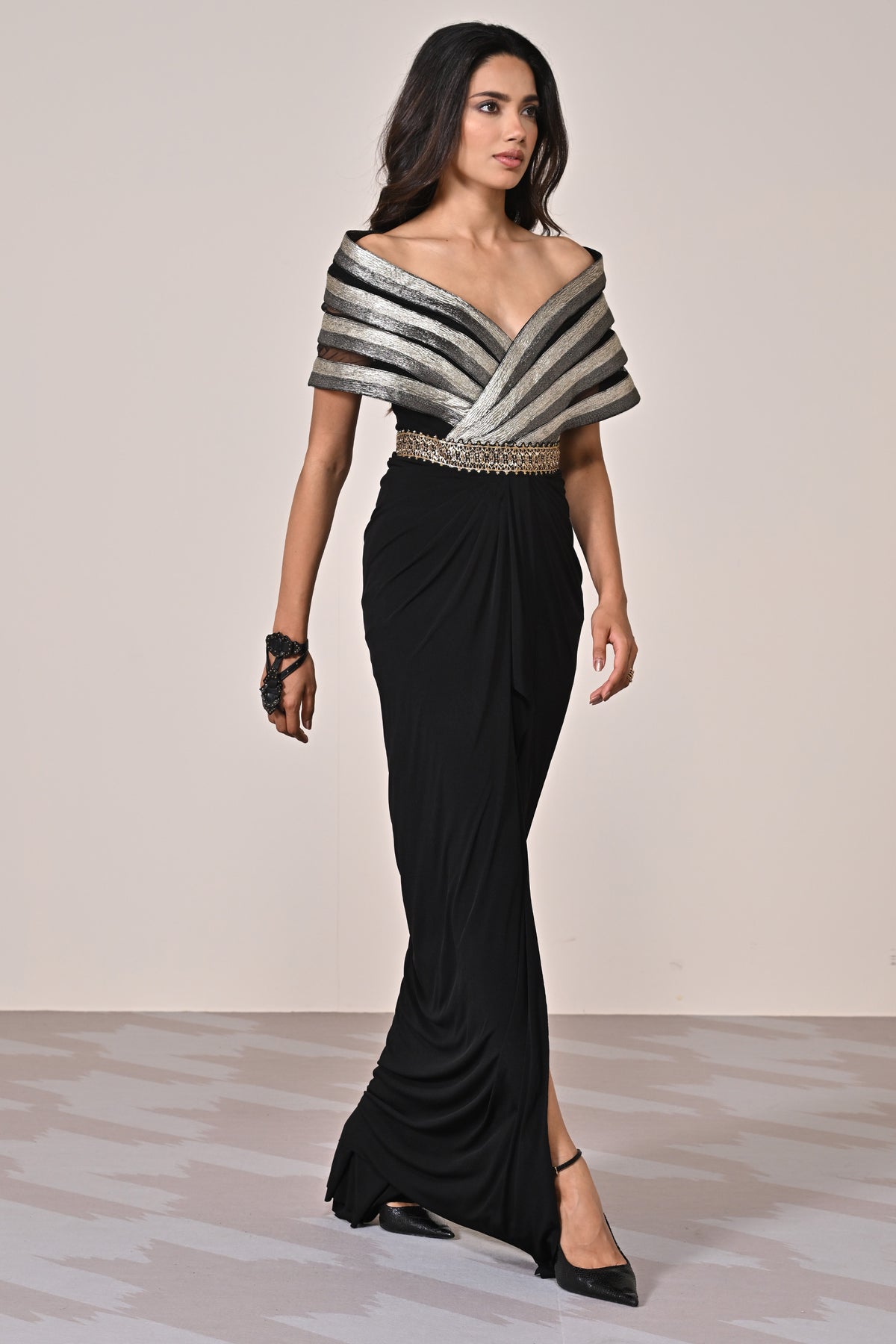 Black-Silver Cape Gown