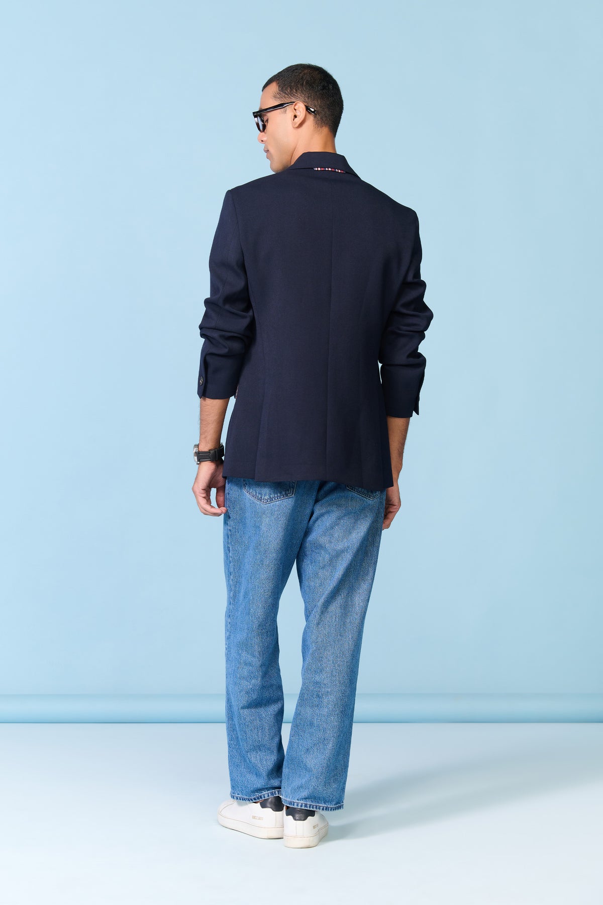 Navy Jacket with Striped Pocket