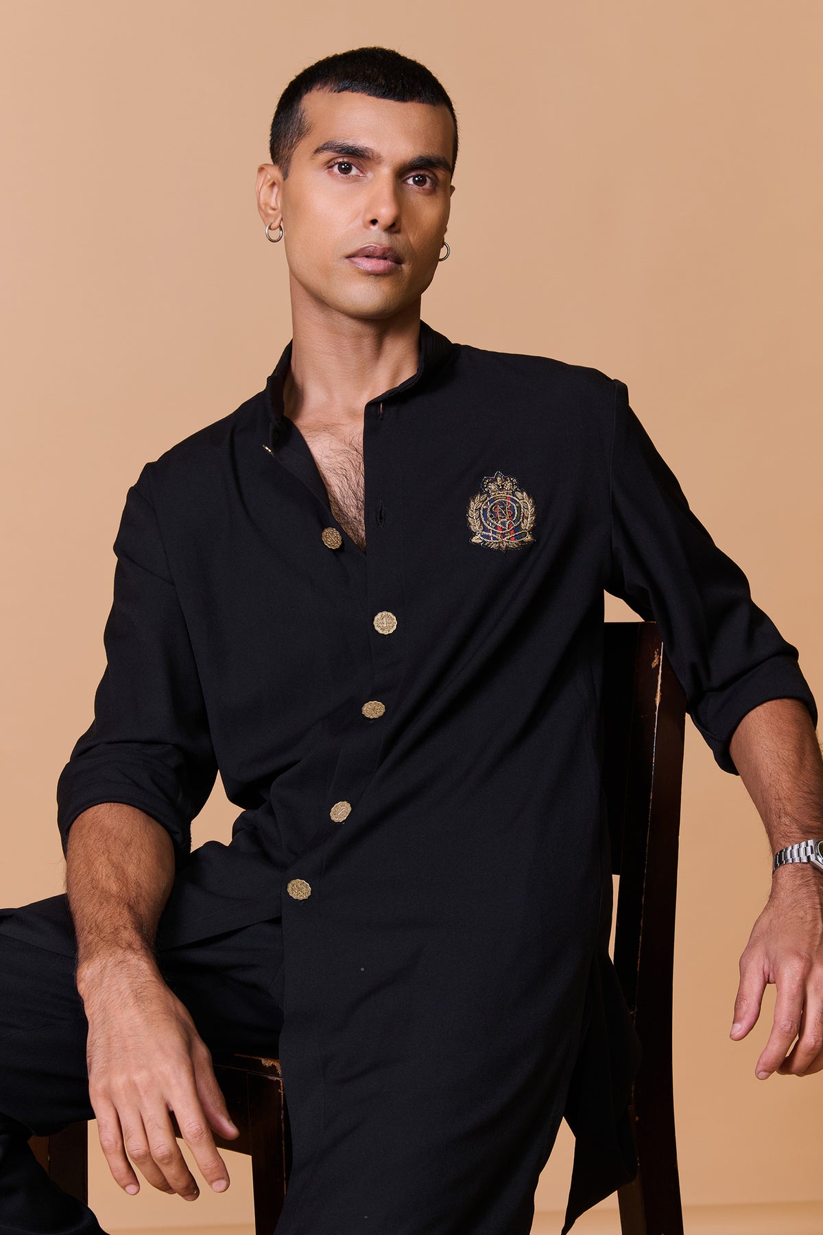 Black Shirt Kurta with Crest