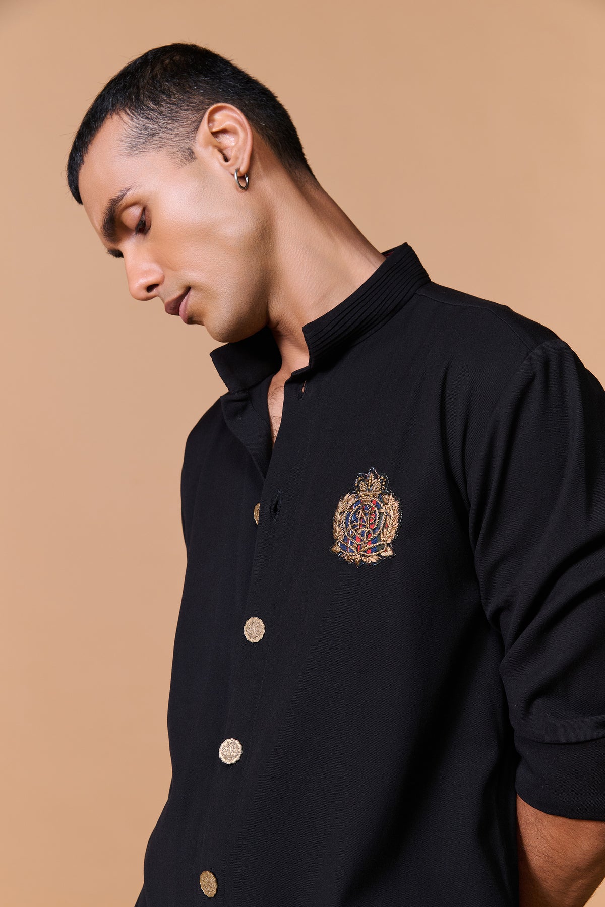 Black Shirt Kurta with Crest