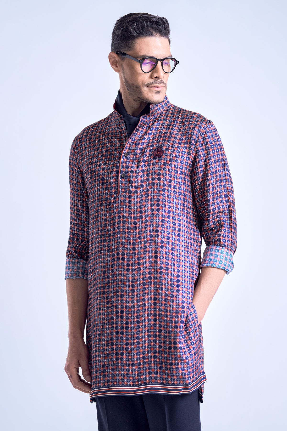 Navy-Cherry Adamas Printed Kurta