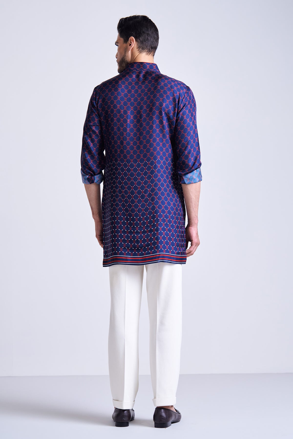 Navy Adamas Printed Silk Twill Kurta