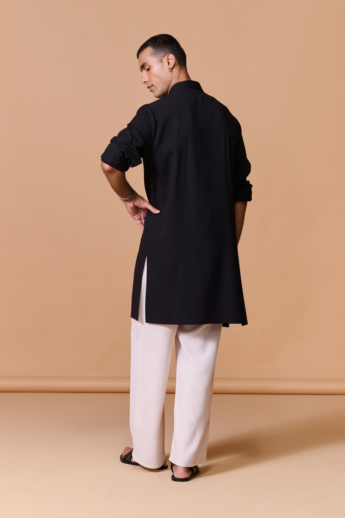 Black Shirt Kurta with Printed Pocket
