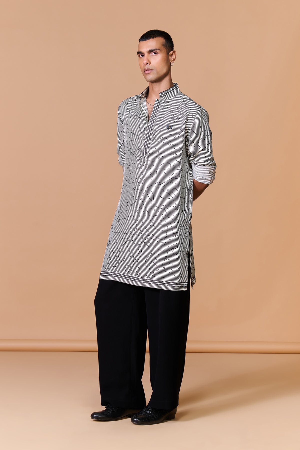 Grey Striped Printed Kurta