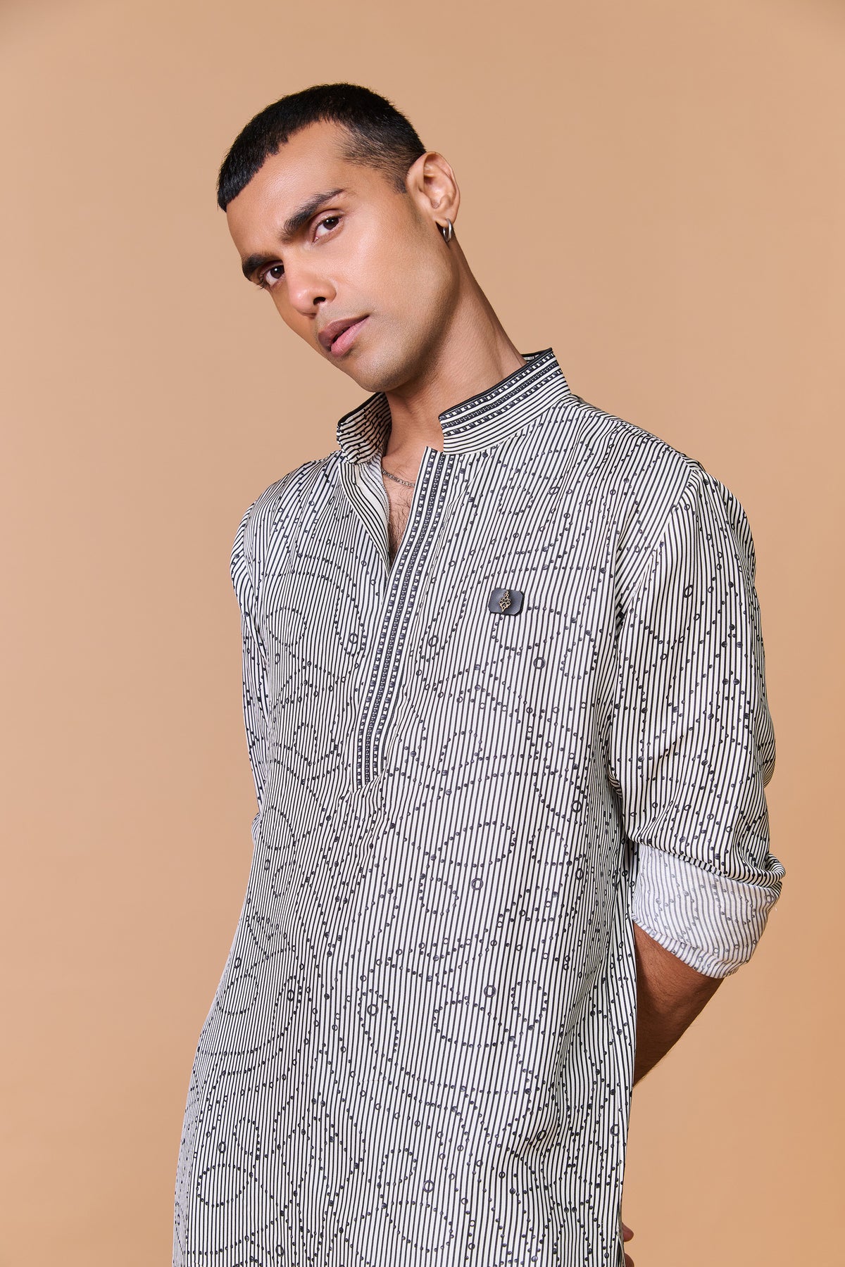 Grey Striped Printed Kurta