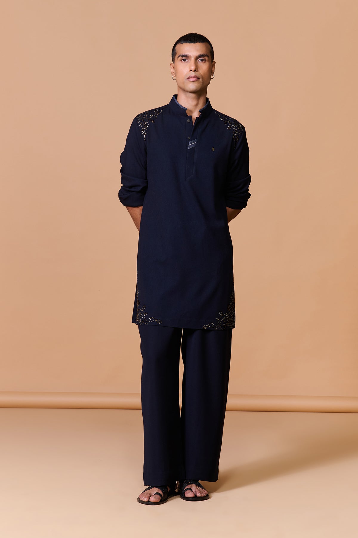 Navy Kurta with Rivet Details