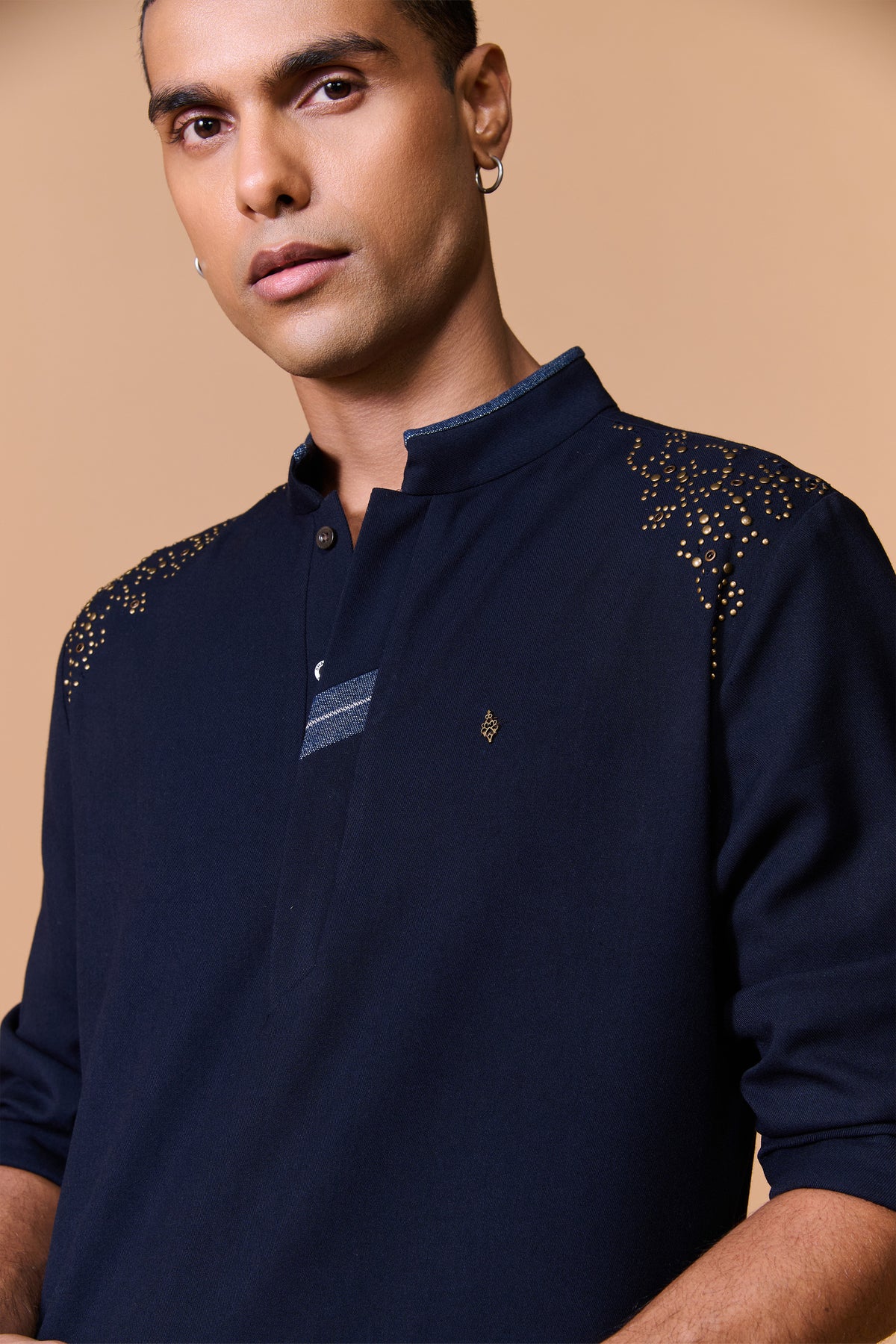 Navy Kurta with Rivet Details