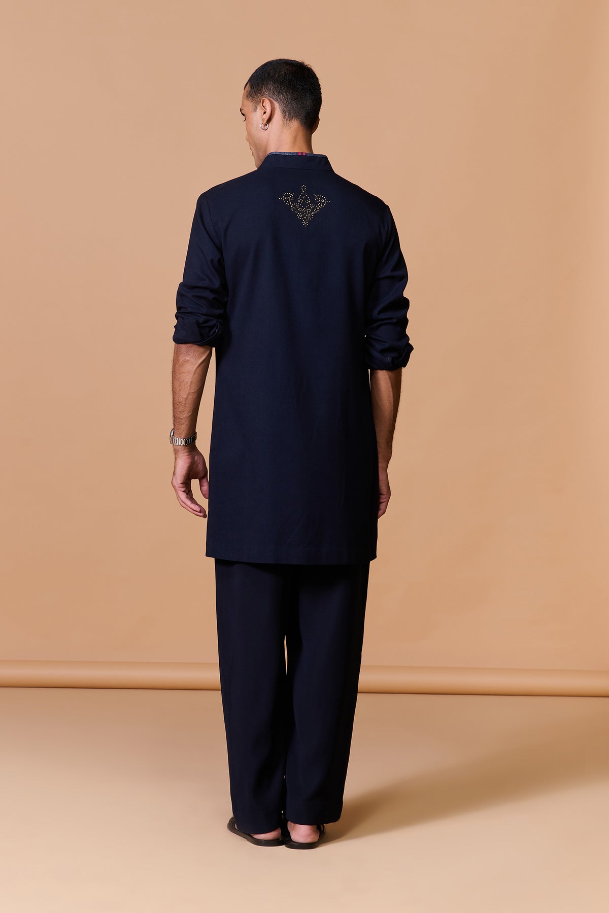 Navy Kurta with Rivet Details