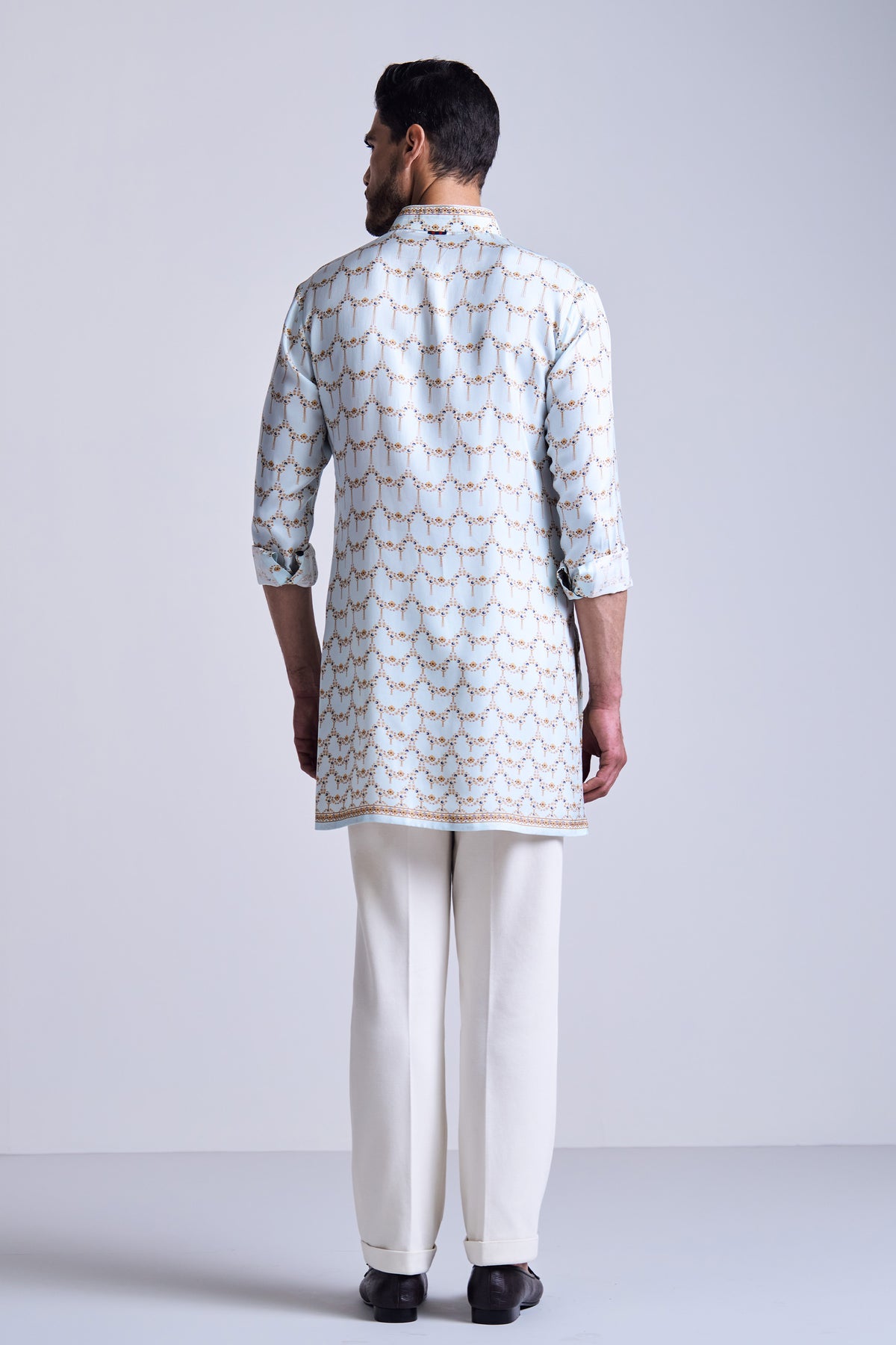 Mint Gold Printed Silk Twill Kurta