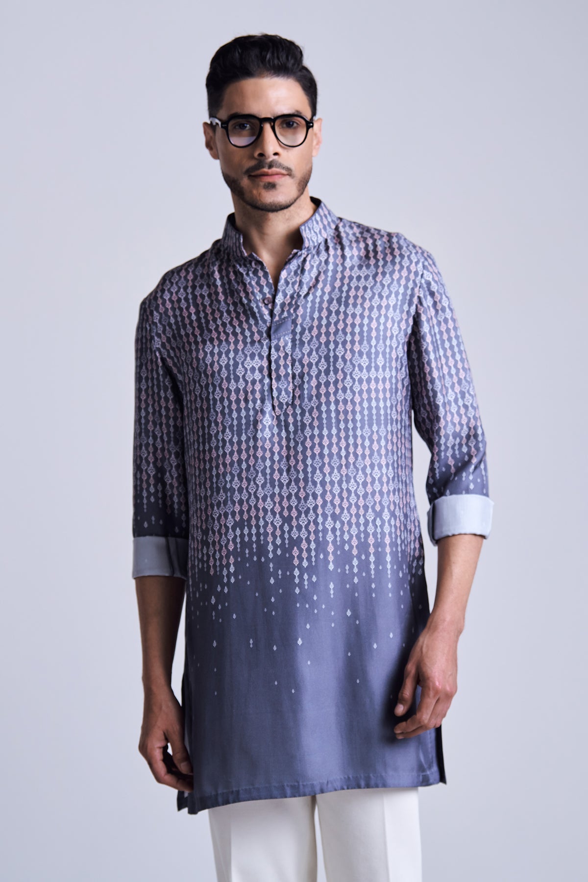 Grey Adamas Gradient Printed Silk Twill Kurta
