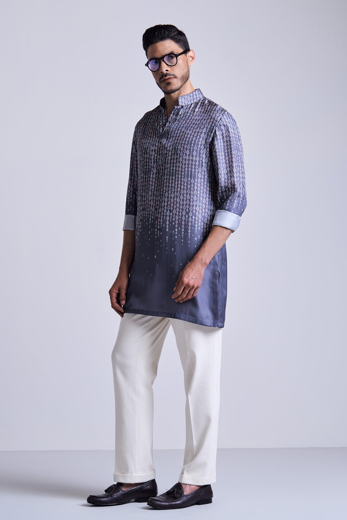 Grey Adamas Gradient Printed Silk Twill Kurta