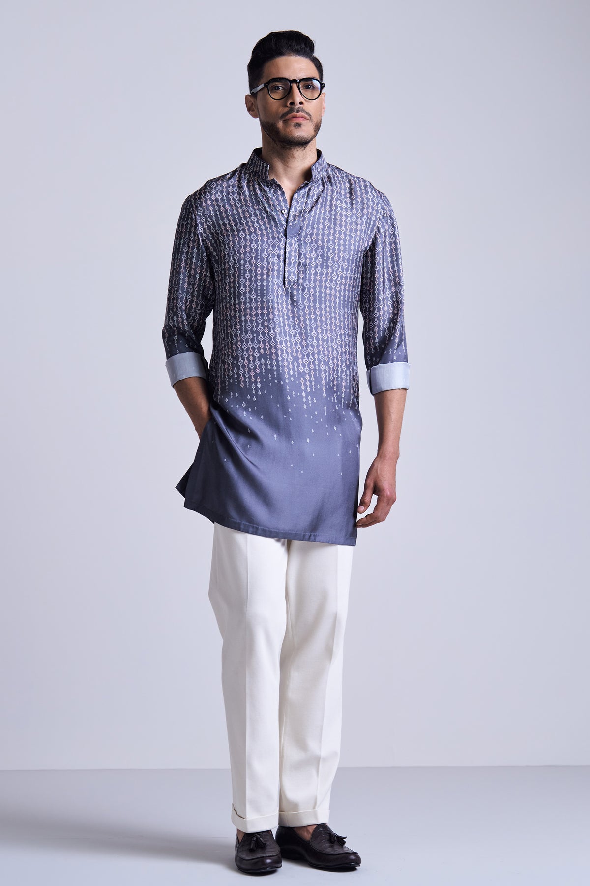Grey Adamas Gradient Printed Silk Twill Kurta