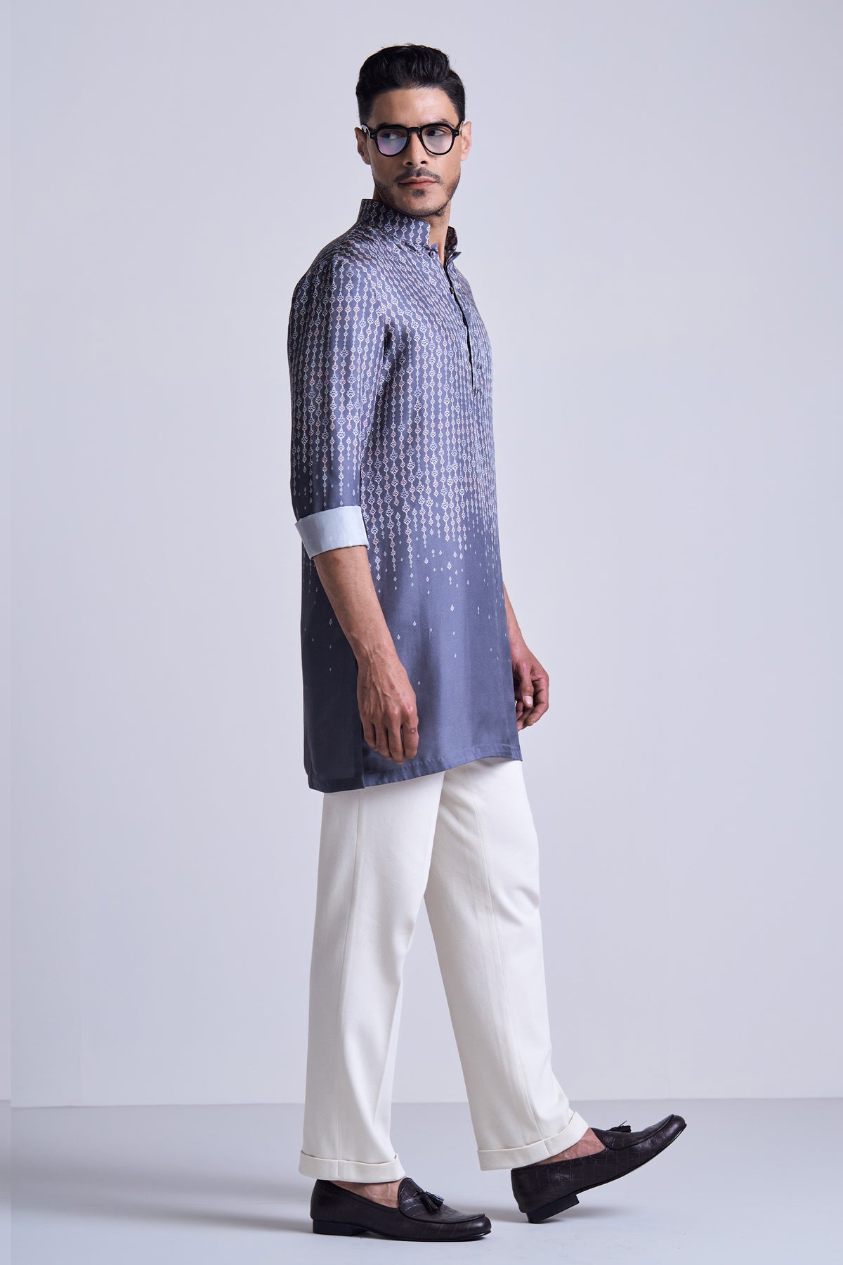 Grey Adamas Gradient Printed Silk Twill Kurta