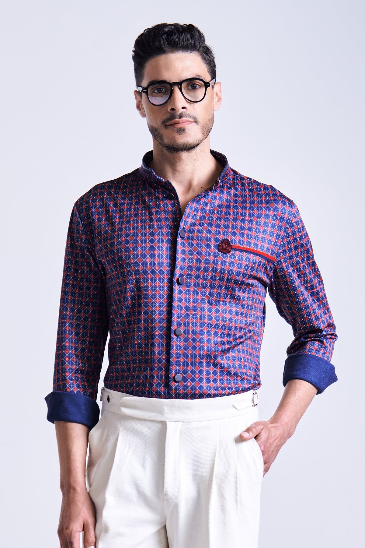 Navy Printed Jersey Shirt