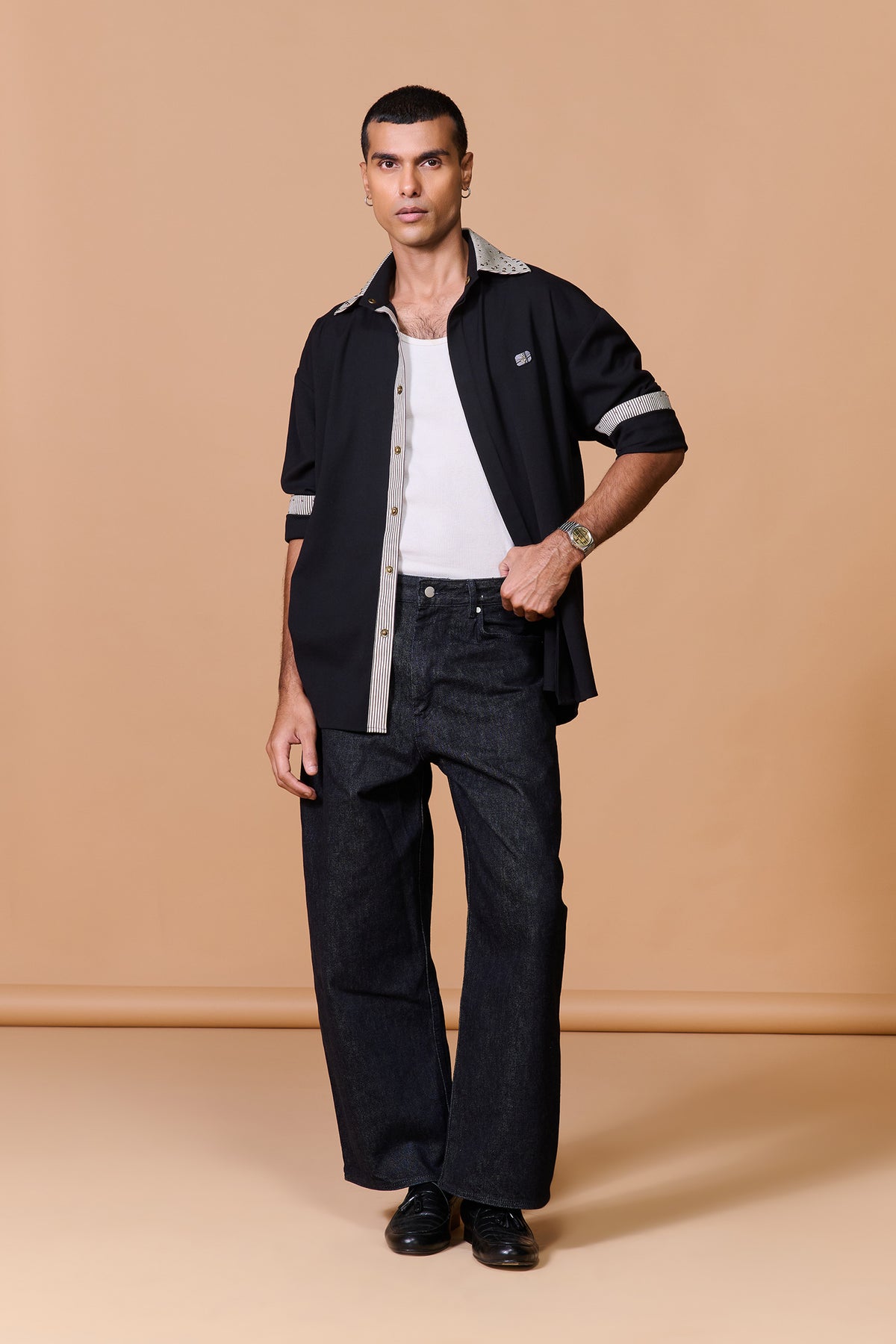 Black Stripe Collar Shirt