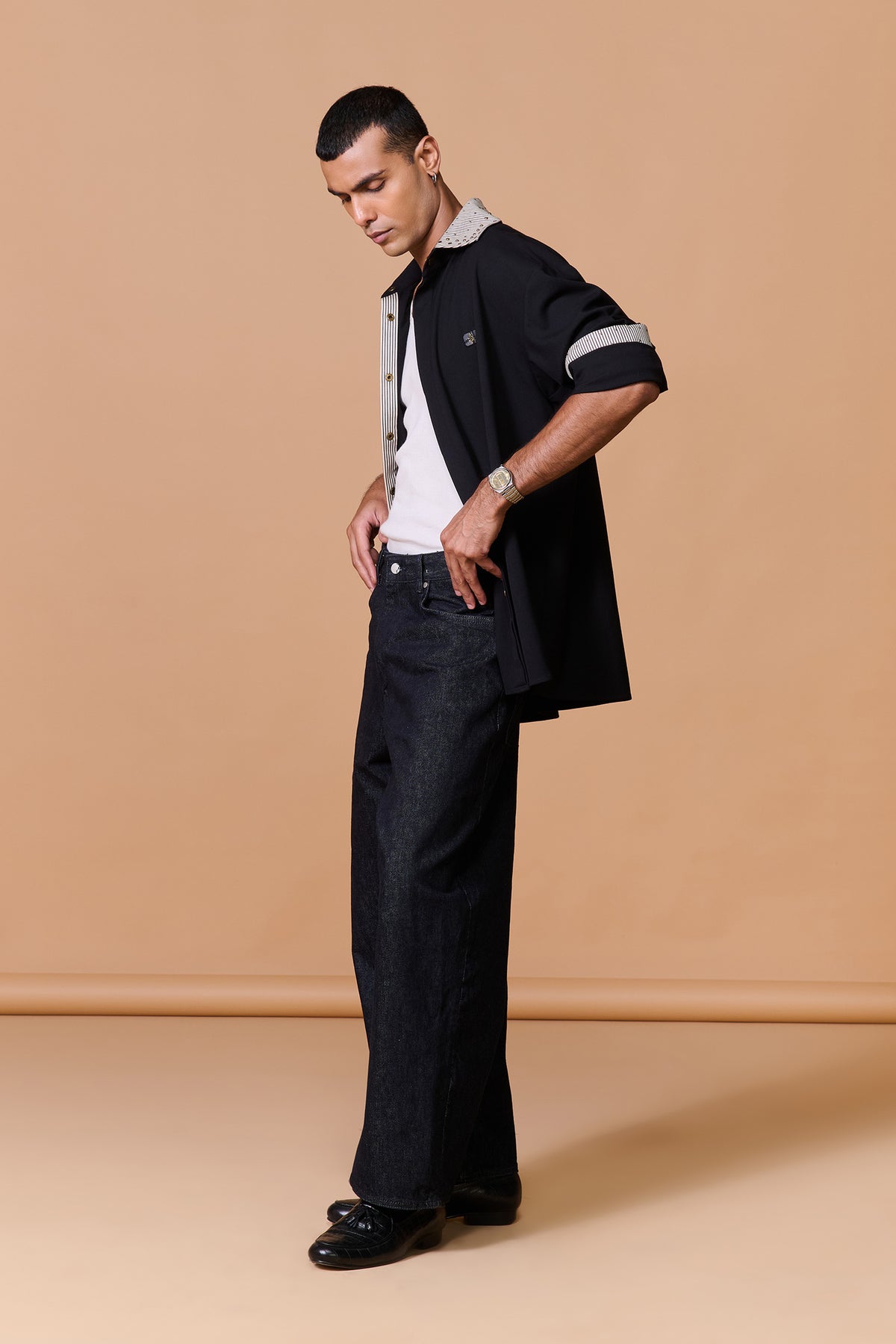 Black Stripe Collar Shirt