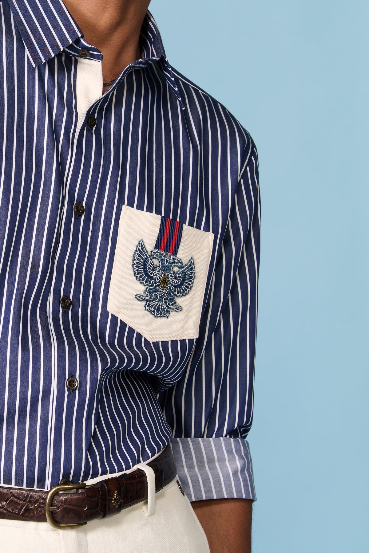 Navy Striped Shirt with Crest
