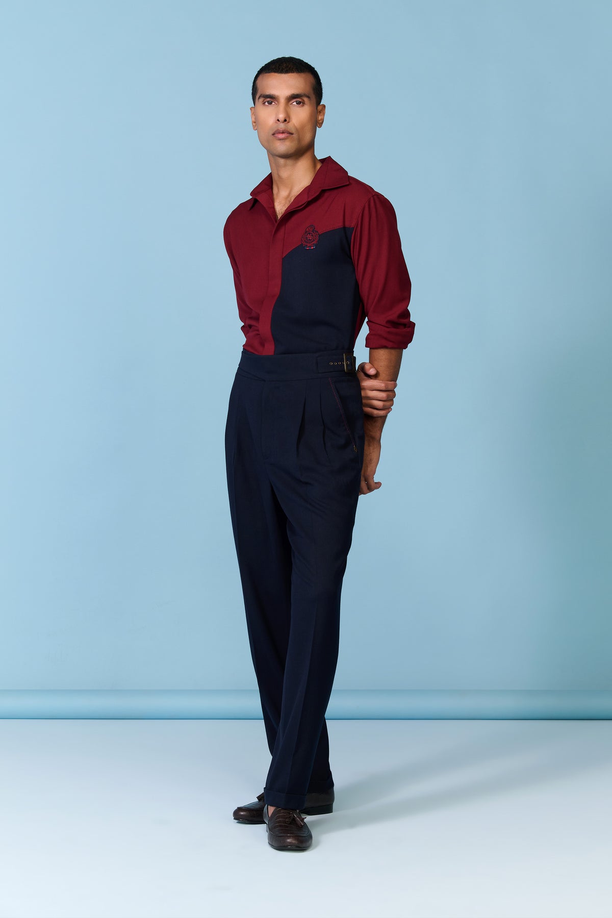 Cherry-Navy Colour Block Shirt