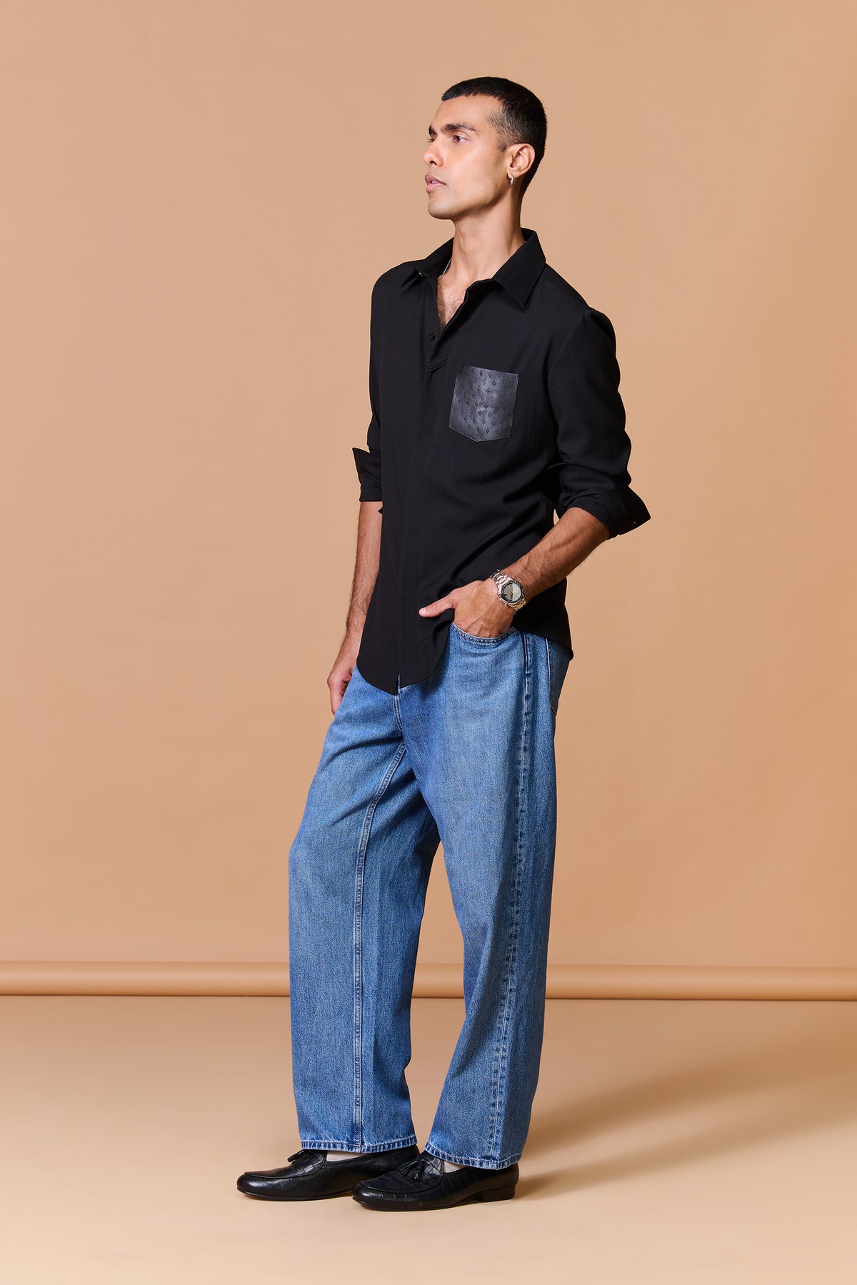 Black Shirt with Adamas Patch Pocket