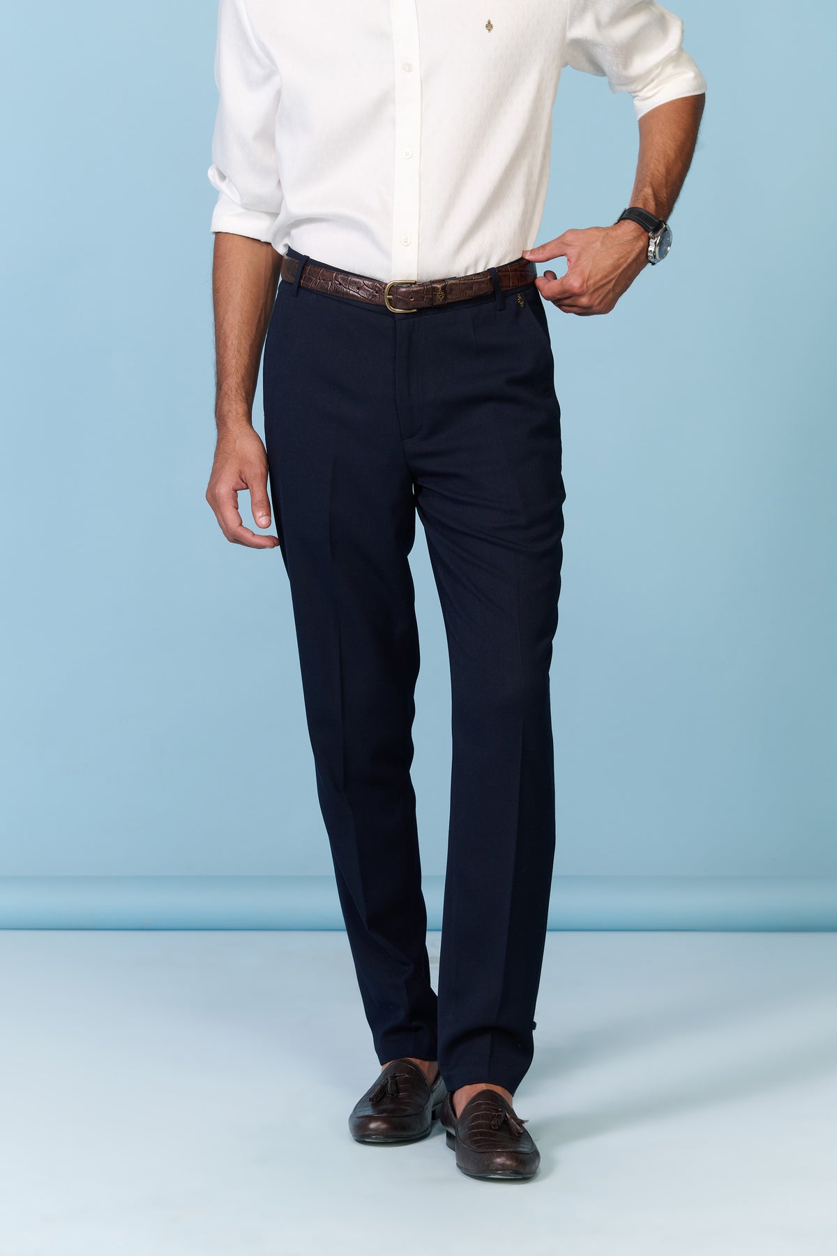 Navy Straight Leg Trousers