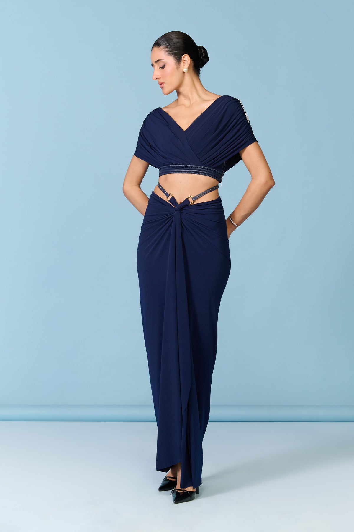 Navy Draped Crop Top