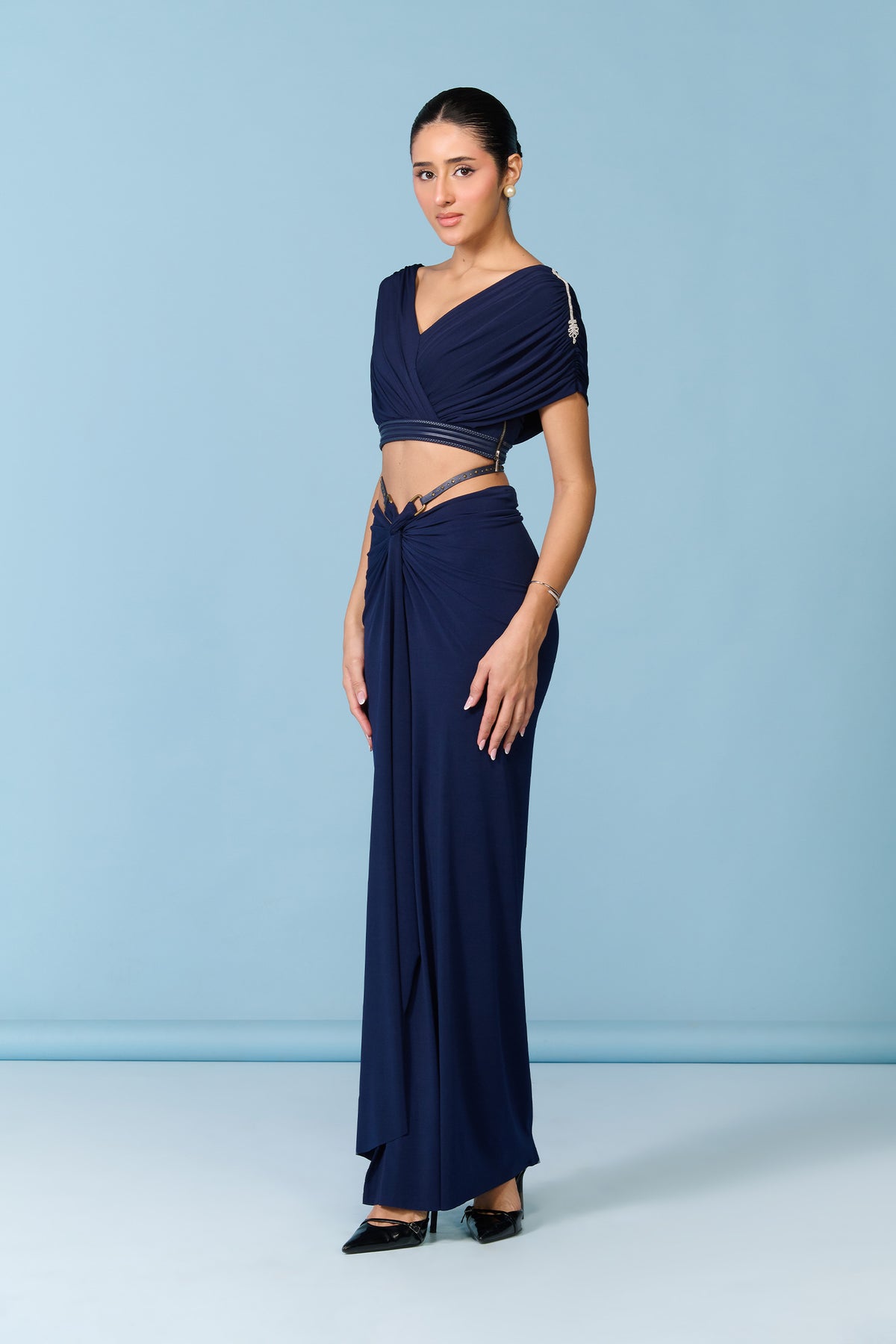 Navy Draped Crop Top
