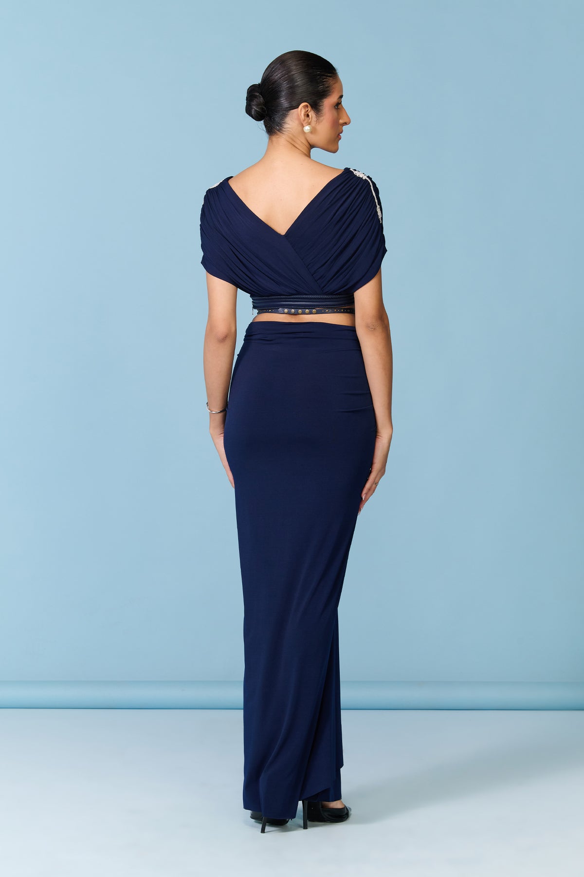 Navy Draped Crop Top