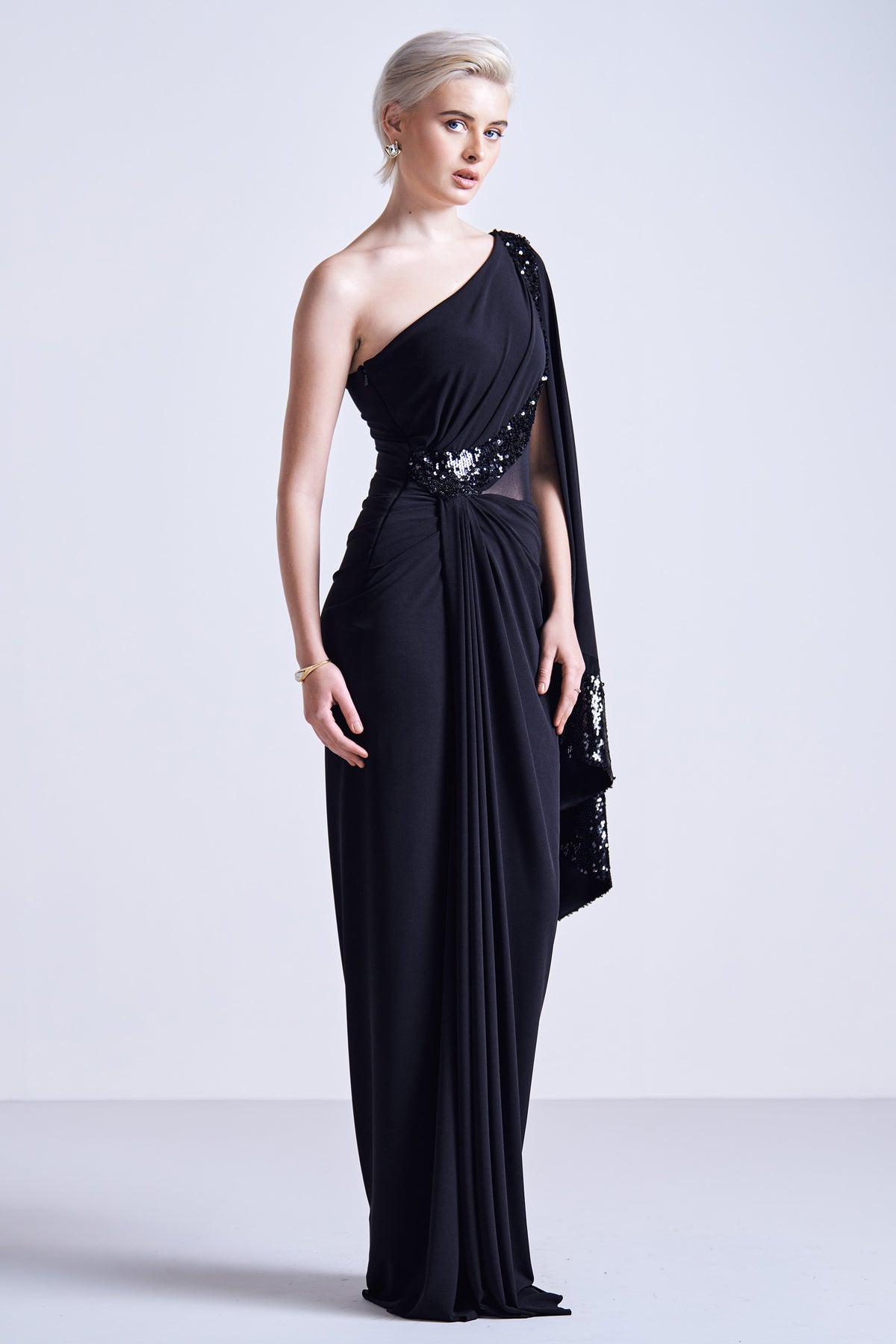 One-Shoulder Sequin Gown