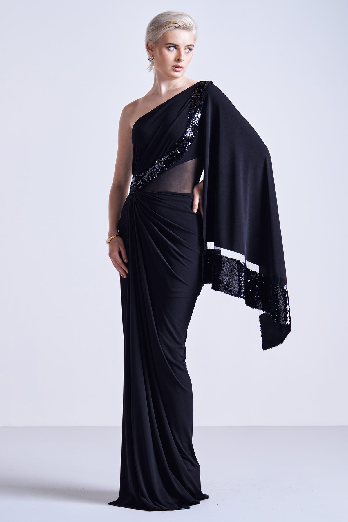 One-Shoulder Sequin Gown
