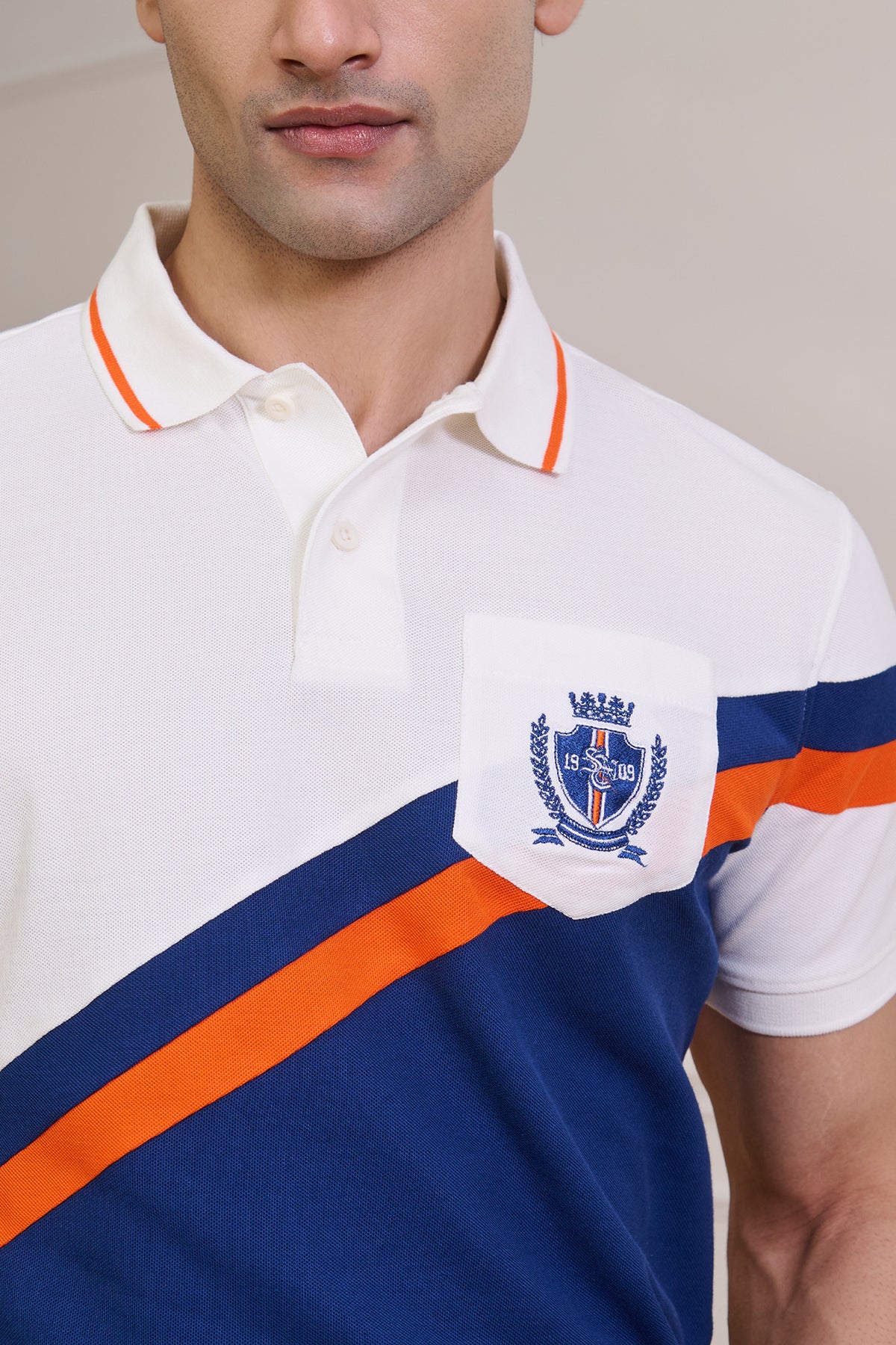 SNCC Supima Colour Block Yorker - White Navy