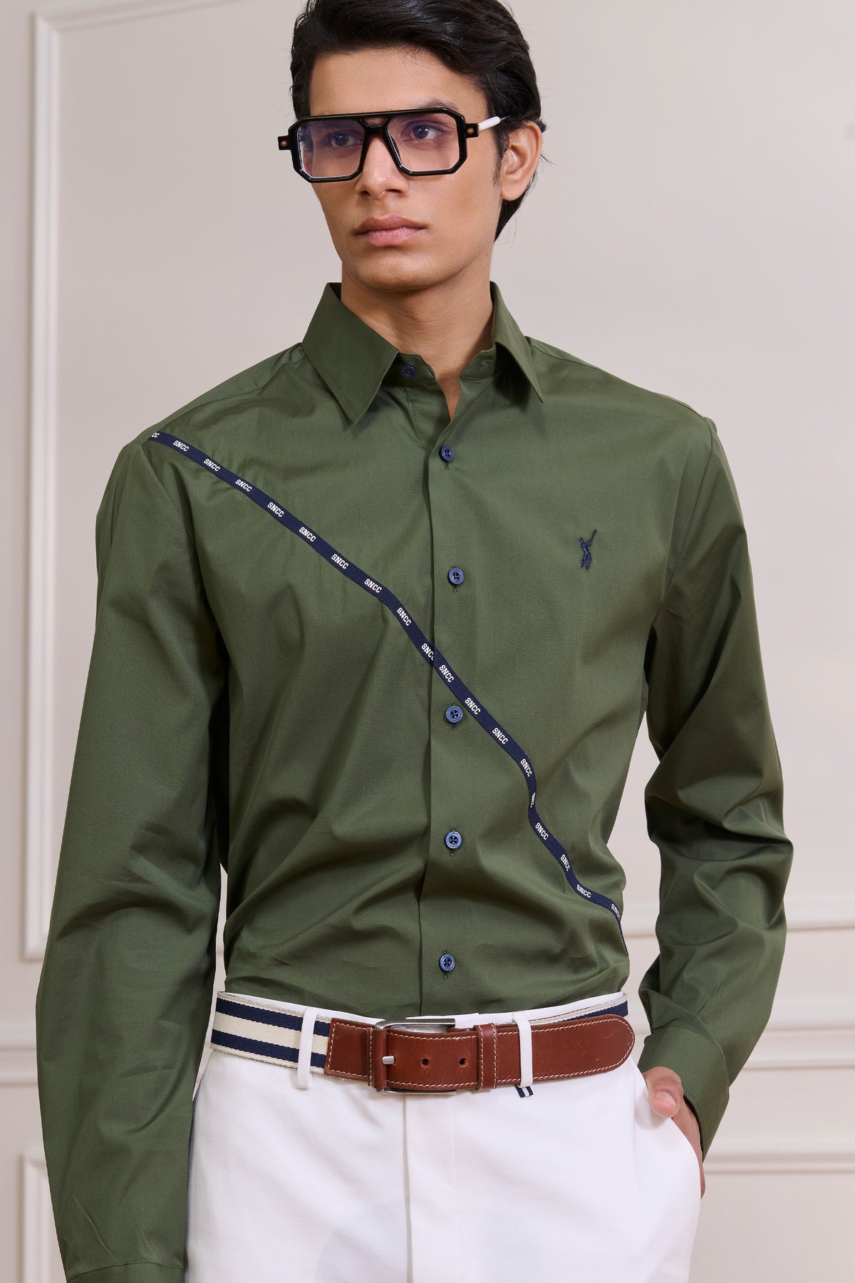 SNCC Olive Diagonal Tape Shirt